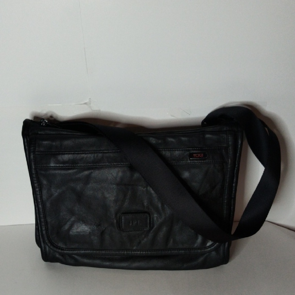 TUMI Black Leather Messenger Bag